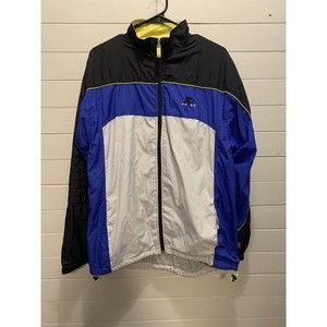 Vintage STARTER Windbreaker Zippered Color Block Jacket Black & Blue Medium